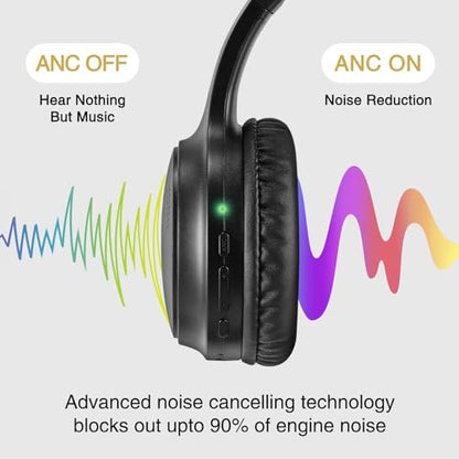 Bingozones A10 Noise Cancelling Headphones Wireless, Black Bluetooth Headset with Mic, Bluetooth 5.3, HiFi Stereo Sound, Deep Bass, 20+H Playtime, Lightweight On Ear Wired Headphones for Tablet/PC - color: #3 ANC Black