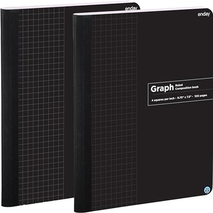 Enday Graph Paper Composition Notebook, Hard Cover Graphing Notebooks, 4 Squares Per Inch Premium Quad Ruled Notebook, 100 Sheets Graphing Notebook for school Journal and Office (2 Pack) - color: BLACK, size: 2