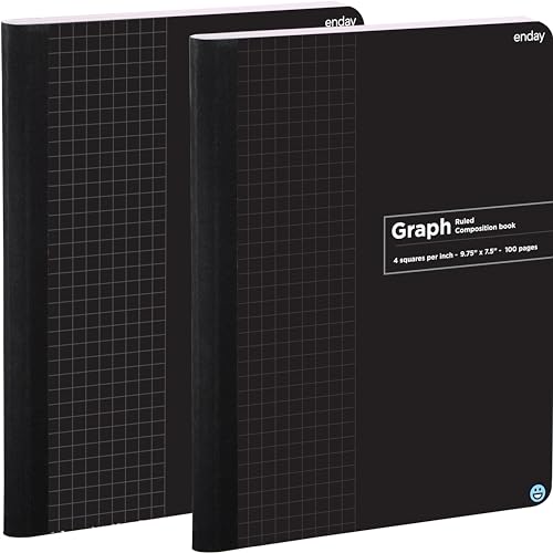 Enday Graph Paper Composition Notebook, Hard Cover Graphing Notebooks, 4 Squares Per Inch Premium Quad Ruled Notebook, 100 Sheets Graphing Notebook for school Journal and Office (2 Pack) - color: BLACK, size: 2