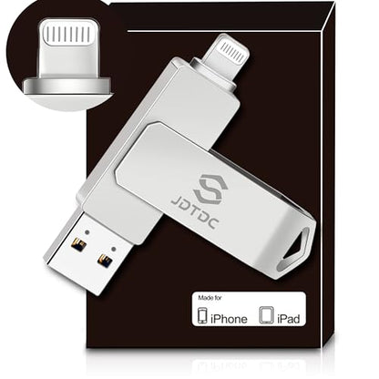 Genuine Apple MFi Certified iPhone USB Flash Drive 128GB - Real Capacity - No Fake Storage, Genuine Lightning, encrypted Auto Backup Photo Stick for iPhone iPad Photos/Videos - Avoid Fake MFi Clones! - size: 128GB (without USBC Adapter), style: 2IN1