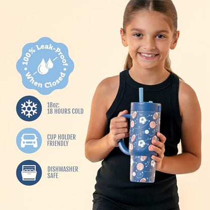 Ello Oasis 18oz Stainless Steel Kids Tumbler with Handle & Retracting Straw, 100% Leakproof, Double-Wall Vacuum Insulated, Kids Water Bottle for School, BPA Free, Dishwasher Safe, Goal Getter - color: Goal Getter, size: 18 Ounces