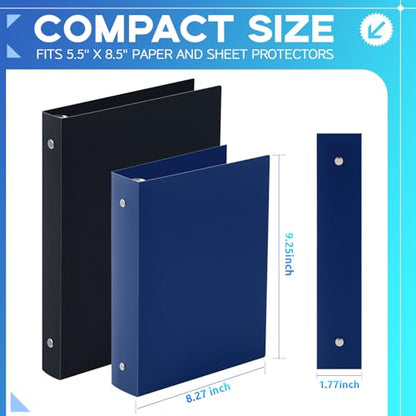Henoyso 12 Pcs 1.5 Inch Mini 3 Ring Binders Fits 5.5" x 8.5" Paper, Holds(Capacity 350 Sheets), Plastic Flexible Three Round Rings Small Navy Blue A5 Binders Bulk for School, Office Use, Photo Album - color: Navy Blue, size: 1.5 Inch
