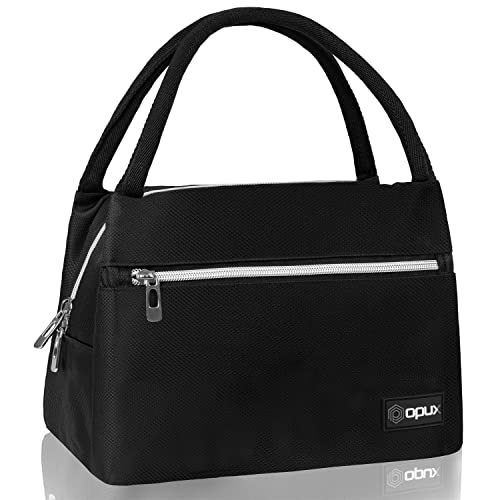 opux Lunch Bag for Women, Insulated Lunch Box Tote for Girls Work Adult School, Small Reusable Cooler Bag Lunch Container Food Tote for Travel Picnic, Fits 11 Cans, Black - color: Black