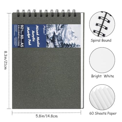 8.3x5.8 Sketch Book, Top Spiral Bound Sketch Pad, 60sheets 92lb/150gsm Bright White Paper, Acid-Free Mixed Media Paper for Painting, Dawing & Art Supplies. B-Darkgrey - color: TopSpiral-BrightWhite-Dark Grey