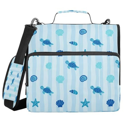 Ocean Turtles Zipper Binder for School with Shoulder Strap & Extra Pockets - 1.5 Inch 3-Ring Binder Holds 500+ Sheets, Textbooks, Laptop