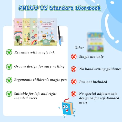 Handwriting Book Practice for Kids,Reusable Grooved Handwriting Workbooks | Magic Grooved Writing Practice for Kids Age 3-5 - size: 5.1inx7.1in