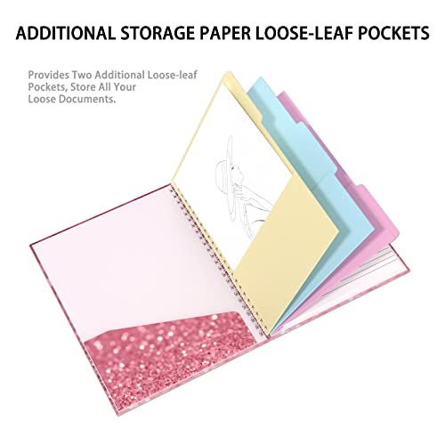 Rimilak Spiral Clipboard Folio with Refillable Lined Notepad, 14.5 x 9.8 In, Hardcover Cover with 5 Interior Pockets, Elastic Band and Pen Loop Series. Cute Stylish Clipfolio, Work Hard - color: Work Hard