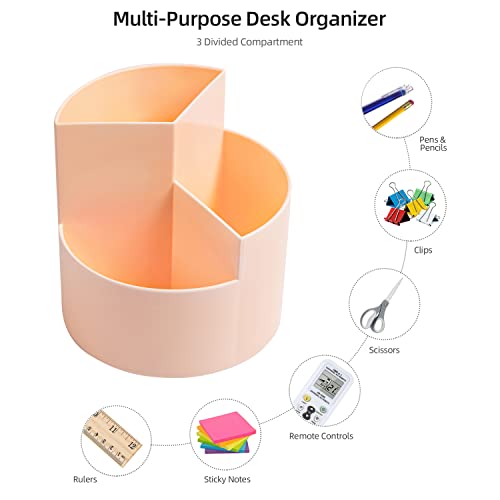 Desk Pencil Pen Holder, 3 Slots 360-Degree Spinning Organizers, Desktop Storage Stationery Supplies, Cute Cup Pot for Office, School, Art Supply, Kids - Pink - color: Pink
