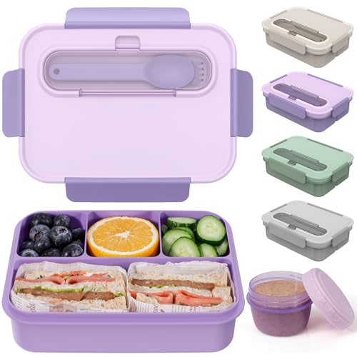 Caperci Bento Box Adult - 50 oz Large Lunch Containers for Adults and Teens, 4-Compartment Bento Lunch Box with Utensils & Leak Proof Sauce Cup, Dishwasher Safe, Durable, BPA-Free (Lavender) - color: Lavender