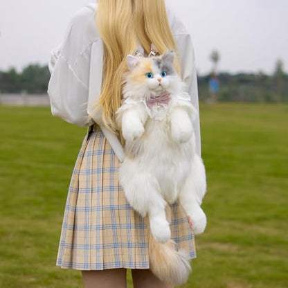 Chongker Cat Shaped Backpack - Handcrafted Stuffed Animals Plush Bag with Adjustable Shoulder, Crossbody, and Handbag Straps (Light Calico Backpack) - style: Light Calico Cat