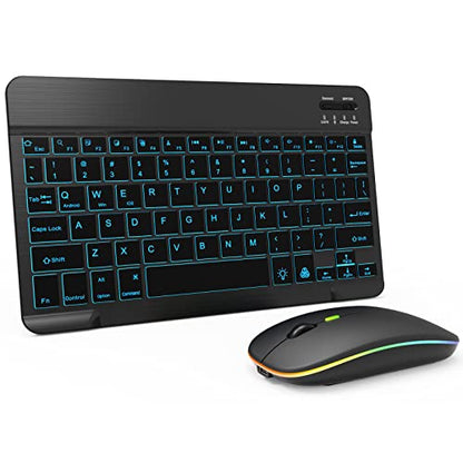 7 Color Backlit Bluetooth Keyboard and Mouse Combo for iPad A16 11th 10th Gen iPad Pro Mini Air iPhone, iPadOS 13 or Later, Slim Rechargeable Android Tablet Phone Wireless Mouse Keyboard (Black)