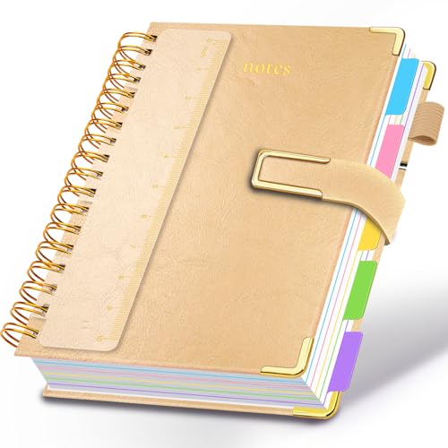 Hardcover Spiral Notebook College Ruled, 8.5"x11" Leather Journal Notebook with Magnetic Closure, 300 Pages 5 Subject Notebook with Dividers Tabs Journal for Women Men, Work, School(Golden) - color: Golden, size: A4-8.5"x11"