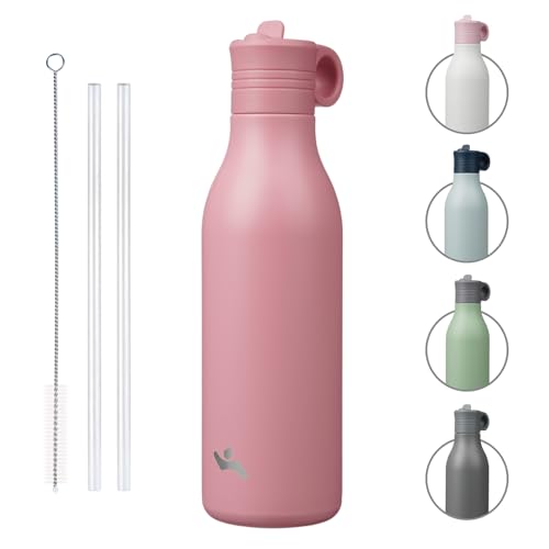 Konokyo 25oz Insulated Travel Water Bottle with Straw, Pink | Stainless steel, BPA free, leak proof, double wall, dishwasher safe. Reusable for gym, workouts, and daily use - color: Pink, size: 18 Ounces