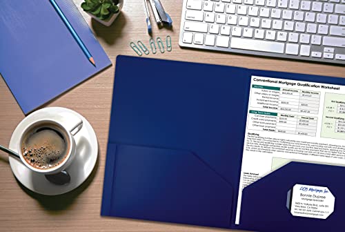 Better Office Products Heavyweight Plastic 2 Pocket Portfolio Folder, Letter Size Poly Folders 24 Pack (Blue) - color: Blue