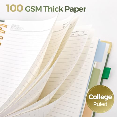 SKYDUE 5 Subject Notebook with Dividers and Tabs, 8" x 10" College Ruled Notebook for Work, 300 Pages Spiral Journal for Women, Green - color: Green