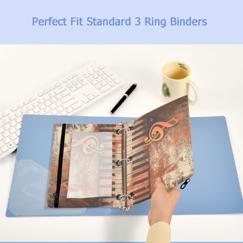 Studying 2 Pack Grunge Musical Background Notes 3 Ring Binder Pencil Pouch Bags,Clear Window Zipper Storage Case for Boys Girls School Office Supplies Cosmetics Organizers