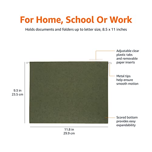 Amazon Basics Hanging File Folders with Adjustable Tabs, Sturdy Expandable Document Organizer, Letter Size 8.5x11 inch, Green, 25-Pack - color: Green, size: 25 Pack