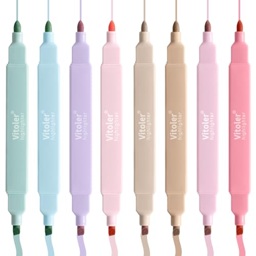 Piochoo Highlighters, Aesthetic Cute Pastel Highlighters Set, 8 pcs, Dual Tip, No Bleed Bible Highlighter Assorted Colors - color: Lake Colors D