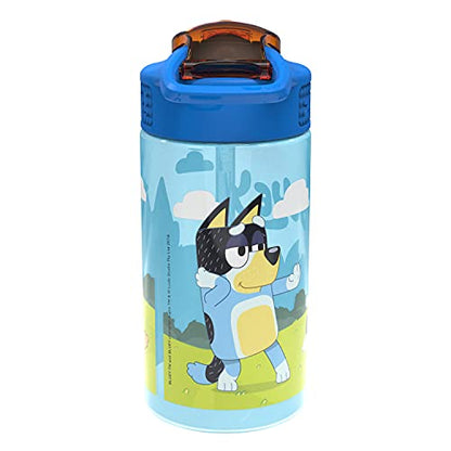 Zak Designs Bluey Kids Water Bottle Durable Plastic Spout Cover and Built-in Carrying Loop, Leak-Proof Water Design for Travel, (16oz, 2pc Set), 2pk - color: Bluey Bottle 2pk