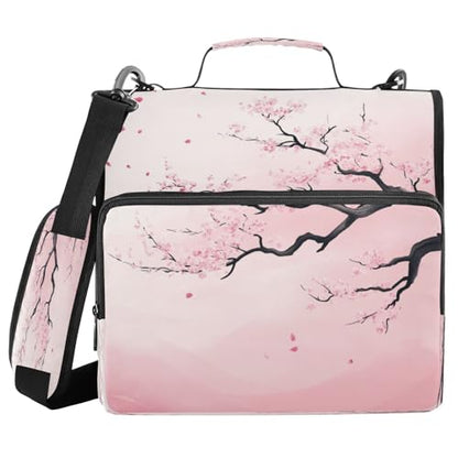Pink Cherry Blossom Tree with Branches 3 D-Ring 2 inch Zipper Binder Bag with Shoulder Strap, Multi-Pocket Portfolio Organizer Case for 13 Inch Laptop Middle School