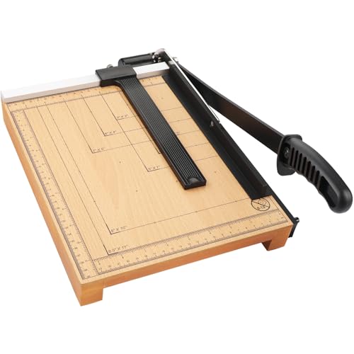 MROCO Heavy Duty Guillotine Paper Cutter & Paper Trimmer, 12" Cut Length | Automatic Clamp, Adjustable Guide, Safety Guard, Wood Base with millimeters/inches Gridlines, 12-16 sheets Capacity