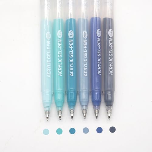 Acrylic Gel Pens for Coloring Books, Quick Dry 6 Pcs 1.0mm Fine Point Gel Marker Pen for Drawing, Journaling Art, Nordic Blue - color: Nordic Blue