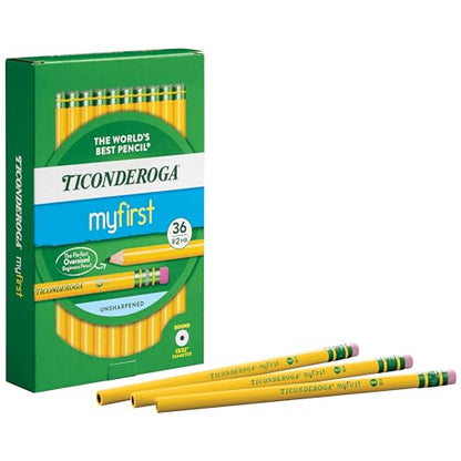 Ticonderoga My First Wood-Cased Pencils, 2 HB, Yellow, 36 Count - size: 36 Count (Pack of 1), style: W/Erasers