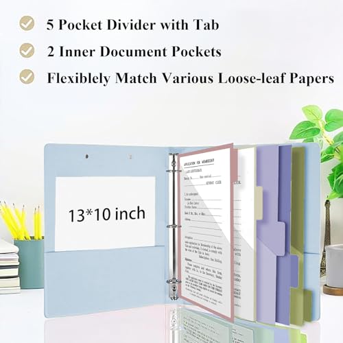3 Ring Binder 1 Inch, Binders with Clipboard, 5 Dividers with Pockets, and Labels for School and Office (Light Blue, Letter Size) - color: Blue