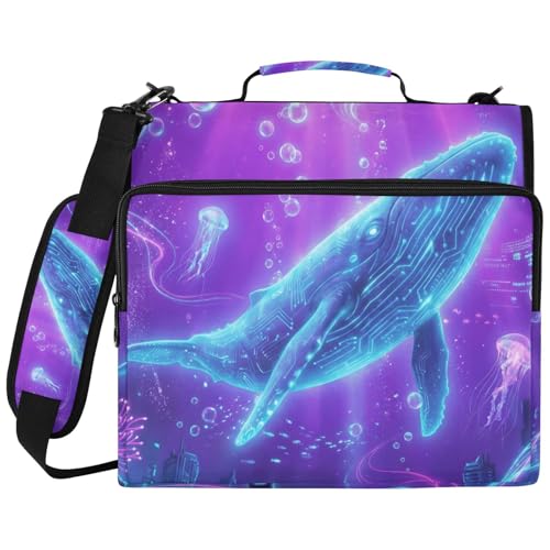 Blue Whale 2-inch 3 Ring Zipper Binder with Shoulder Strap Holds 14 Inch Laptop for Students and Office - color: Blue Whale