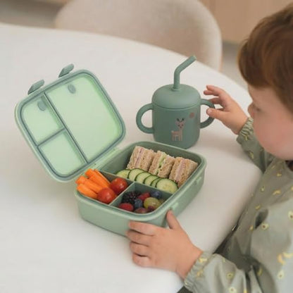 Kids Bento Explorer Lunch Box, 3 No-Mix Compartments, Microwave & Dishwasher Safe, Lightweight with Removable Tray, for Daycare, Preschool, School (Green Light Mint ClevaInk Friend) - color: Green Light Mint ClevaInk Friend