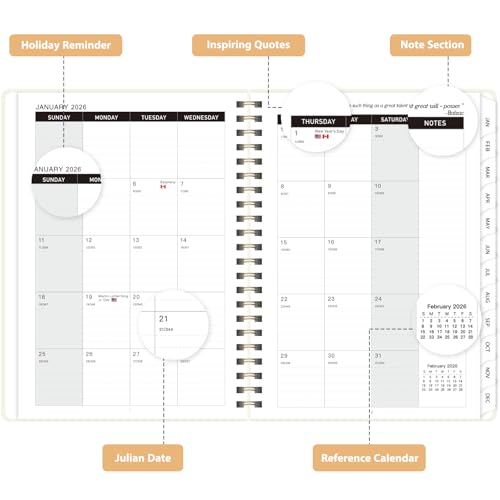 2026 Planner, Weekly and Monthly Calendar Planner Agenda, Jan 2026 - Dec 2026, Planning Academic Book, Office Desk Accessories and School Supplies - A5 (6.3'' x 8.5'') - color: A-Beige