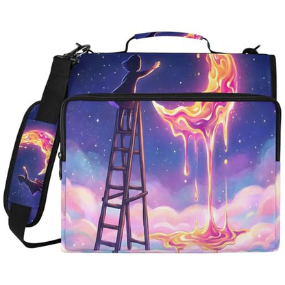 Melting Moon 2inch 3 Ring Zipper Binder Multi-Pocket Storage Holds 14 Inch Laptop for Students and Office Use - color: Melting Moon