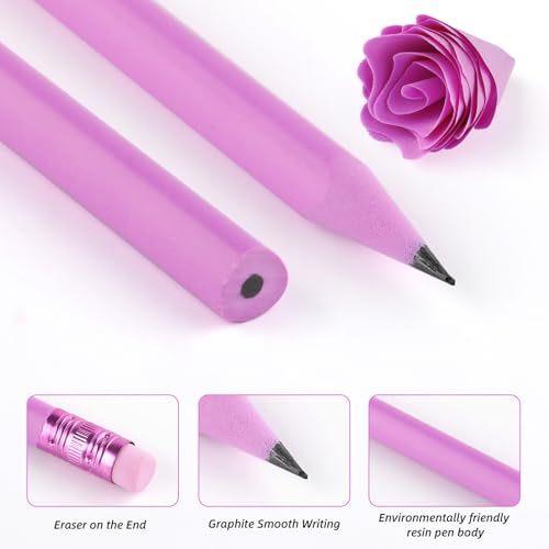 24 Pcs Rose Red Triangular Grip HB Graphite Pencils with Erasers and Sharpener,Wooden Cased Pencils for Kids,Cute School Supplies for Classroom,Teacher Supplies,Drawing,Sketching,Party Favors - color: Rose Red