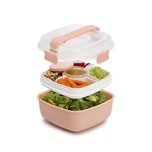 Goodful Stackable Lunch Box Container, Bento Style Food Storage with Removeable Compartments for Sandwich, Snacks, Toppings & Dressing, Leak-Proof and Made without BPA, 56-Ounce, Blush - color: Blush, size: 56-Ounce