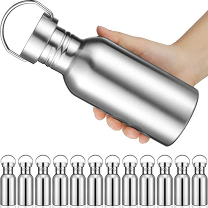 CHENGU 12 Pieces Sports Water Bottle 17 oz Stainless Steel Water Bottle Silver Uninsulated Single Walled Stainless Steel Sports Bottle for Runners, Hikers, Picnics, Cyclists and Beach Goers