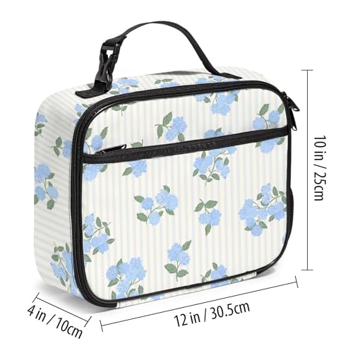 WOBAGMEN Large Lunch Box, Insulated Reusable Lunch Bag with Water Bottle Holder Portable Waterproof Leakproof Lunch Tote Bag Cute Lunch Box(Hydrangea Stripe) - color: Hydrangea Stripe