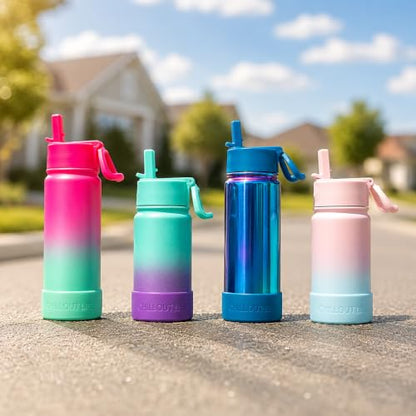 CHILLOUT LIFE 12oz Kids Insulated Stainless Steel Water Bottle with Leak Proof Straw Lid & 144 Stickers - color: Caribbean Lily, style: 12 oz