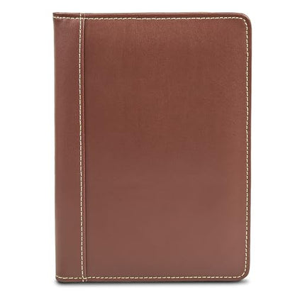 Samsill Contrast Stitch Faux-Leather Portfolio, Mini Size Business Interview Professional Padfolio, Includes 5 x 8 Inch Writing Pad, Brown - color: Brown