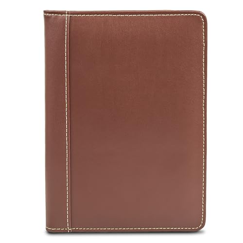 Samsill Contrast Stitch Faux-Leather Portfolio, Mini Size Business Interview Professional Padfolio, Includes 5 x 8 Inch Writing Pad, Brown - color: Brown
