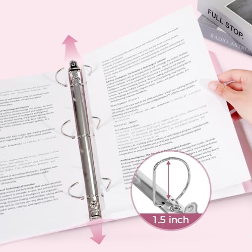 SKYDUE 3 Ring Binders, 1.5 Inch D-Ring, Pink | Holds 450 Sheets of 8.5x11 Paper, Custom View Cover with 2 Interior Storage Pockets, School & Office Supplies - color: Pink