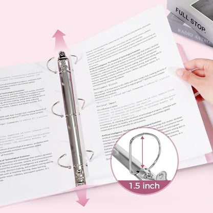 SKYDUE 3 Ring Binders, 1.5 Inch D-Ring, Pink | Holds 450 Sheets of 8.5x11 Paper, Custom View Cover with 2 Interior Storage Pockets, School & Office Supplies - color: Pink