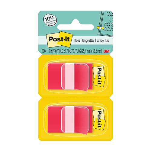 Post-it Flags, 1 x 1.7 in, Red, 2 Dispensers, 50 Flags/Dispenser | Removable Page Markers for Planners, Journals, and Calendars - color: Red, size: 0.3" x 2.7"