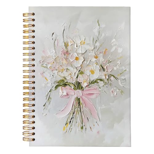 Pink Bow Floral Journal for Women Girls, Pink Preppy Spiral Notebook | Girl School Supplies for Notes, Writing Coquette Gifts, Floral Coquette Aesthetic Spiral Notebook, A5 Size 5.5x8.3 - color: Pink bow - flower