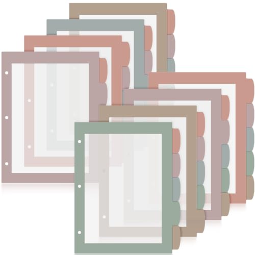 8 Sets Big Tab Binder Dividers Plastic 5 Tab Index Divider for 3 Ring Binders with Tabs 40 Pack Morandi Colors Letter Size 11.2 x 9.2 Heavy Duty for School Office Home Students Coworkers