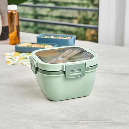 Restaurantware-Bento Tek 57.5 Ounce Bento Box, 1 Reusable Lunch Container - With Fork And Knife, Does Not Contain BPA, Green Plastic Reusable Lunch Box, Microwavable, Dishwashable - size: 1 Count, style: 58 oz - Green