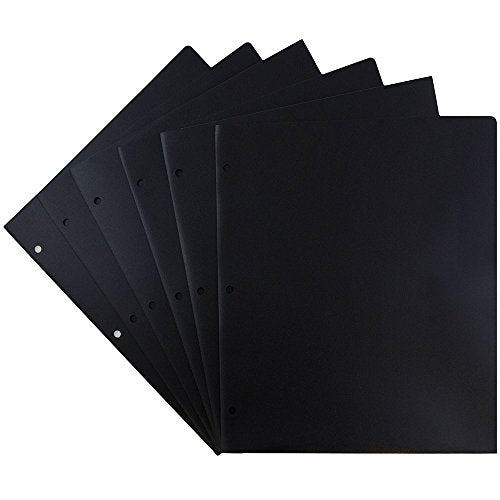 JAM PAPER Heavy Duty Plastic 3 Hole Punch Pocket Folders - Extra Tough School Folders - Black - 6/Pack - color: Black, size: 6 Per Pack