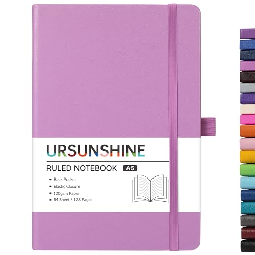 Ruled Notebook/Journal - Classic Lined Journal/Notebook, 5.3'' x 8.26'', Hardcover with Thick Paper, Banded + Pen Holder +Inner Pocket - Macaron Purple - color: Macaron Purple, size: Ruled