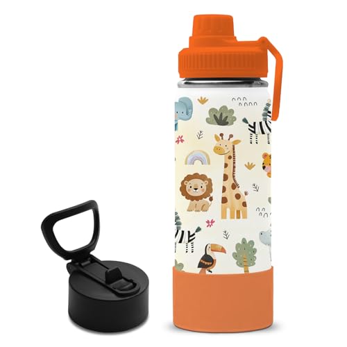 Animals Gifts for Kids - 18oz Animals Zoo Water Bottle with Straw Lid, Kids Stainless Steel Insulated Water Bottle, Leak Proof, BPA-Free, Giraffe Cup for School, Travel, Birthday Gift Cup for Teens - color: Zoo