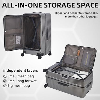 Kaleenie 29 Inch Aluminum Checked Luggage with Side Opening Zipper, Lightweight Hardshell ABS+PC Suitcase with TSA Lock, 360° Universal Wheels, Gray - color: Gray, size: 29 Inch