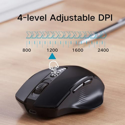 Uineer Wireless Bluetooth Mouse,[Upgraded] Rechargeable (BT 5.0/4.0+2.4G Hz),Computer Mouse with Visible Battery Level, 4 Adjustable DPI, Portable PC Mouse for MacBook Chromebook,Black - color: Black